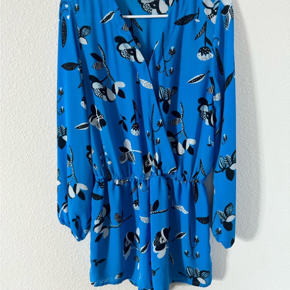 Blue Floral Long Sleeve Romper